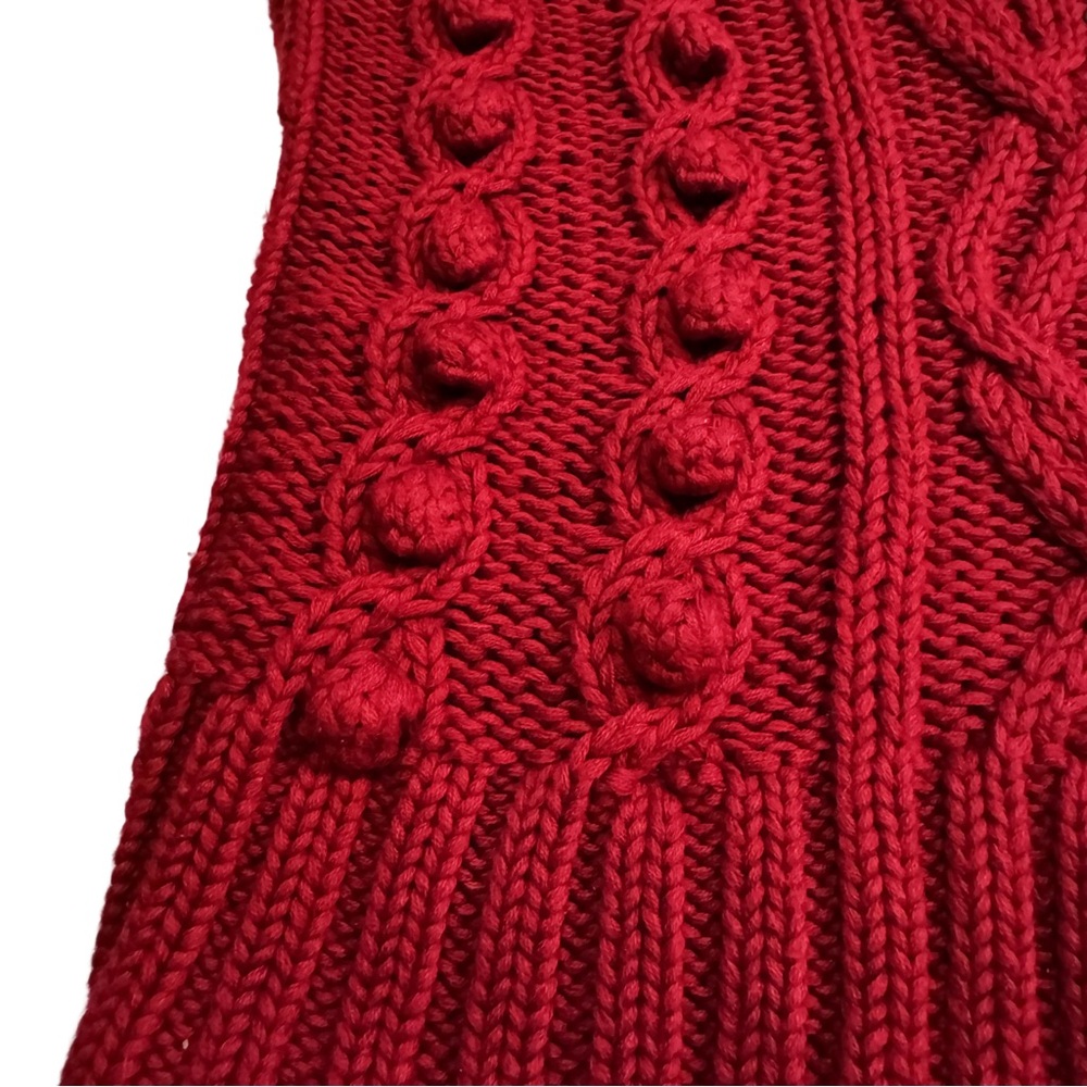 Moda International Red Cable Knit Hooded Sweater Small V Neck Pullover Vintage - Picture 8 of 8